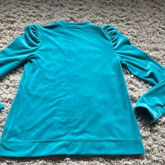 Lilly Pulitzer Jacket Women M Teal Velour Full Zip Puff Sleeve W Pockets - Picture 11 of 12